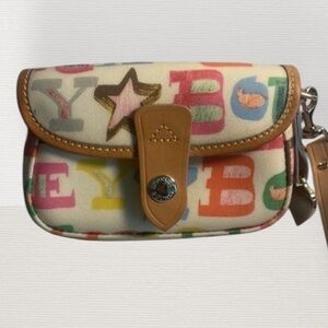 Dooney & Bourke wristlet 2006 leather Doodle Ivory rainbow Coated Canvas Tan bag